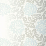 Saraceno Damask wallpaper in aquamarine with a large-scale damask floral pattern by Schumacher.