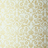 PELLARO Aqua damask wallpaper by Schumacher, elegant gold and aqua pattern