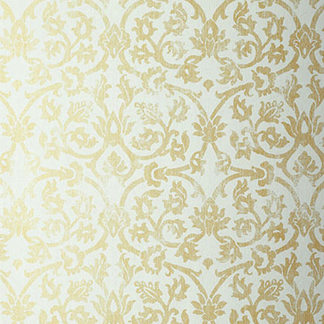 PELLARO Aqua damask wallpaper by Schumacher, elegant gold and aqua pattern
