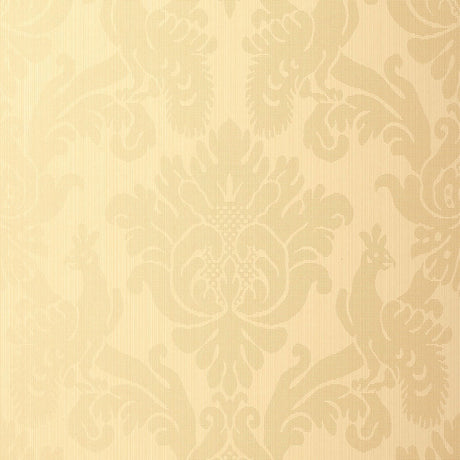 Valette Strie Damask wallpaper in champagne color with a classic damask pattern by Schumacher.