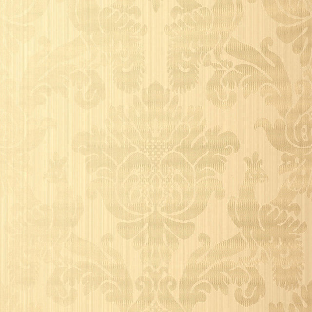 Valette Strie Damask wallpaper in champagne color with a classic damask pattern by Schumacher.