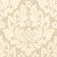 Fiore Damask Linen wallpaper by Schumacher, featuring a classic damask floral pattern in neutral tones.