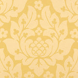 Fiore Damask wallpaper in Buttercup yellow by Schumacher, featuring a classic damask floral pattern.