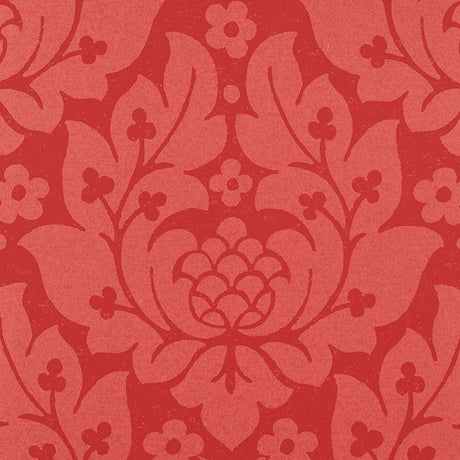 Fiore Damask wallpaper in Berry by Schumacher, featuring a bold damask pattern in rich red tones.