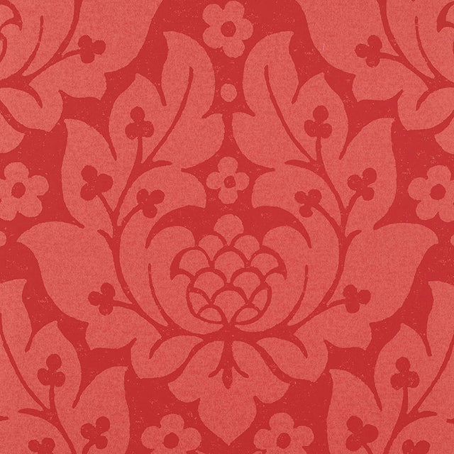 Fiore Damask wallpaper in Berry by Schumacher, featuring a bold damask pattern in rich red tones.