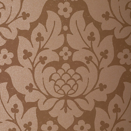 Fiore Damask Mocha wallpaper with a classic damask floral pattern in warm brown tones by Schumacher.