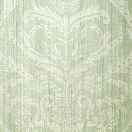 Aqua damask pattern wallpaper with intricate classical design, Masaccio Damask by Schumacher.