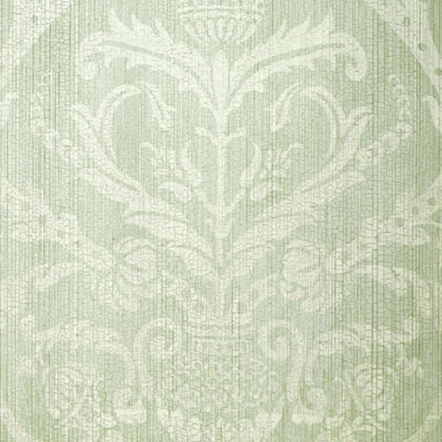 Aqua damask pattern wallpaper with intricate classical design, Masaccio Damask by Schumacher.
