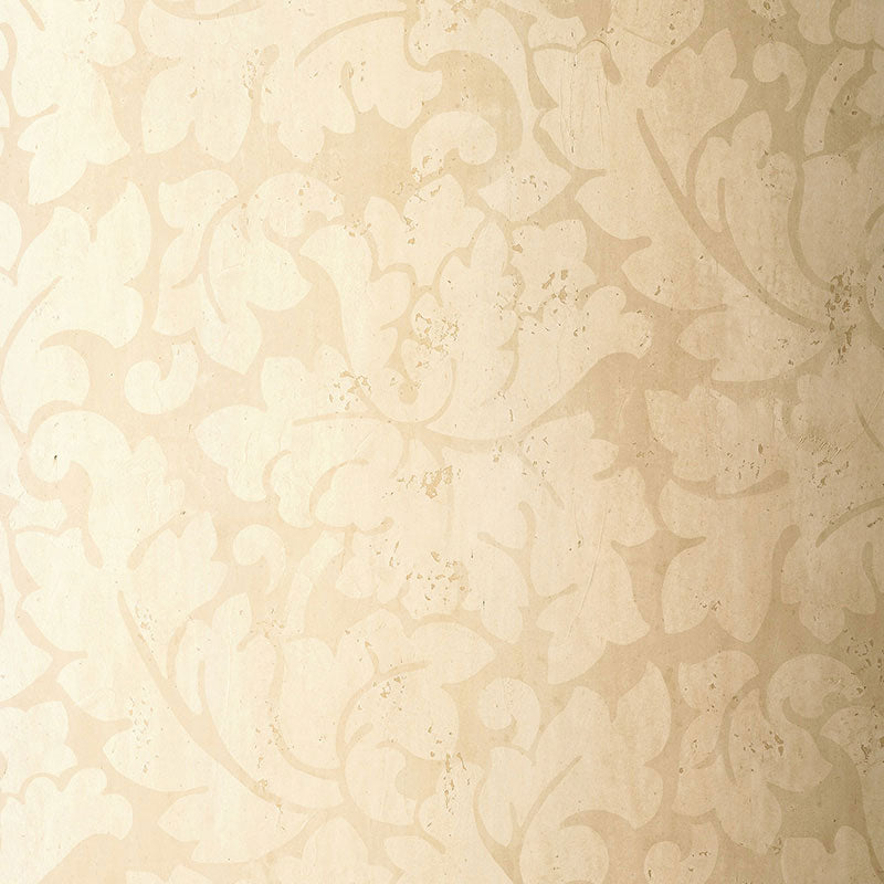 Tolomei Damask cream non-woven wallcovering with classic damask pattern by Schumacher
