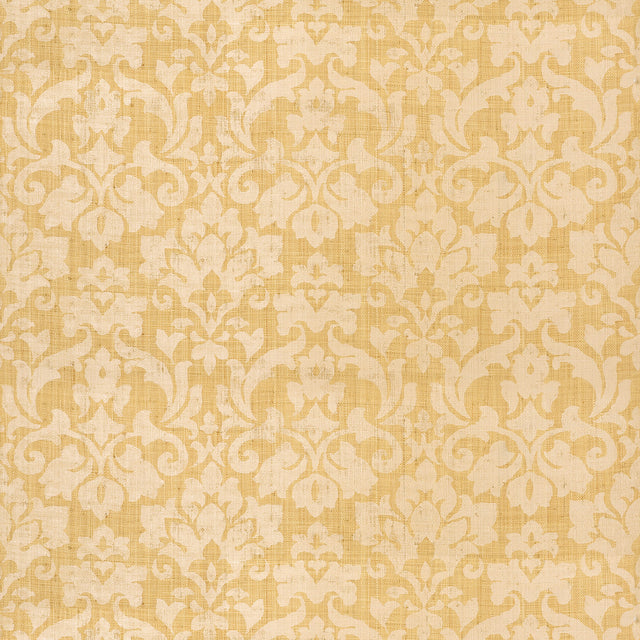 BELLEZZA DAMASK in Alabaster by Schumacher - a hand screen printed damask wallpaper with a delicate whitewash finish and tonal grasscloth weave.