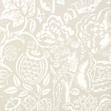UCCELLO wallpaper in Stone by Schumacher features a hand-screened botanical and bird pattern in neutral tones.