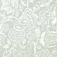 Aqua and white hand-screened botanical and bird pattern wallpaper from Schumacher's PALAZZO collection, UCCELLO design.