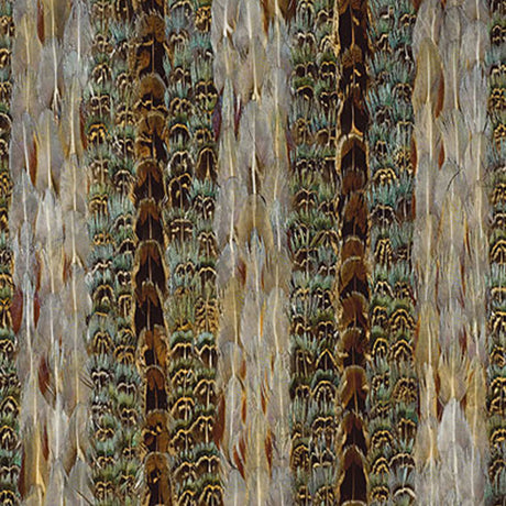 Niagara Patina by Schumacher - Luxe vertical stripe wallcovering with natural feathers in variegated patterning.