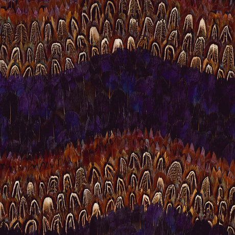 Avalon Ultramarine by Schumacher - Luxe hand-gathered feather wallcovering panel in rich blue and brown tones