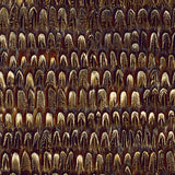 Close-up of Schumacher Caumsett Sable wallcovering featuring hand-applied natural feathers in a luxe, textural stripe pattern.