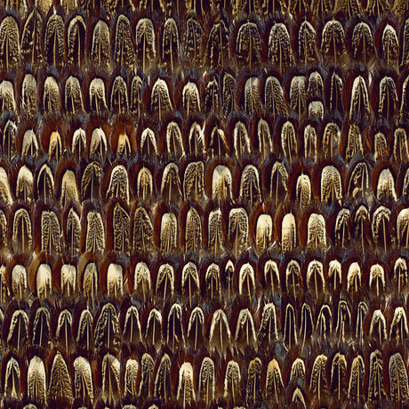 Close-up of Schumacher Caumsett Sable wallcovering featuring hand-applied natural feathers in a luxe, textural stripe pattern.