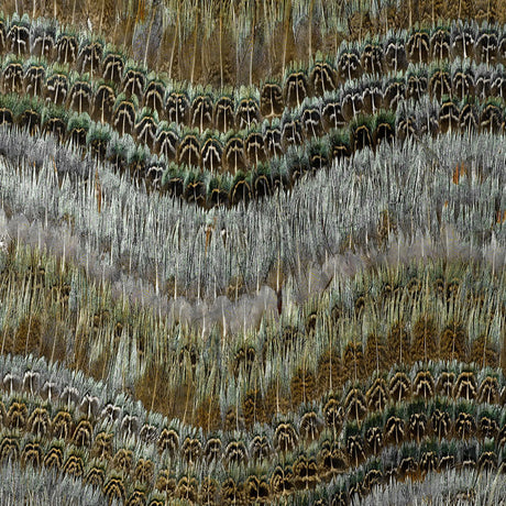 Clearwater Blue Heron by Schumacher – Luxe hand-applied feather wallcovering panel with undulating stripe pattern
