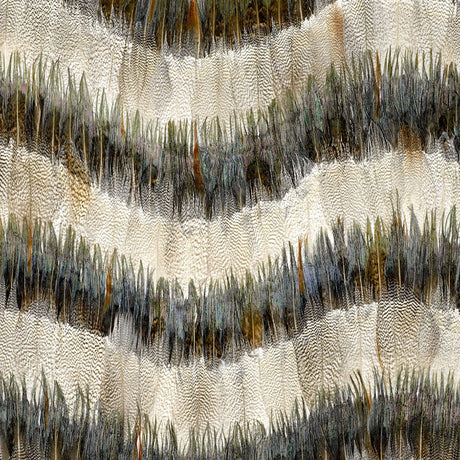 Belle Isle wallcovering in Birch by Schumacher, featuring a luxurious hand-applied feather stripe pattern with iridescent shimmer.