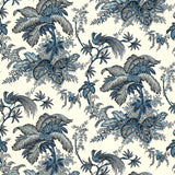 Coconut Grove wallpaper in Lapis by Schumacher featuring a classic botanical and bird print in blue tones on a light background.