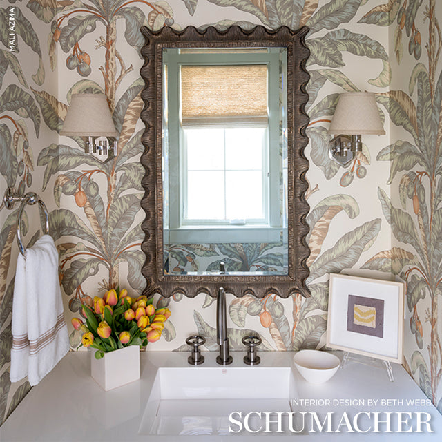 Blair House Palm Vanilla & Aqua by Schumacher Tropicana Collection Wallpaper – Schumacher 5004060