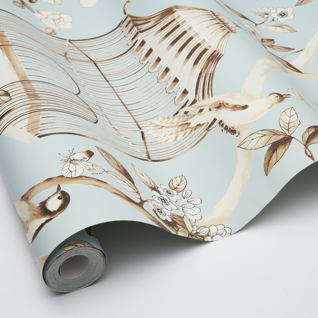 OISEAUX ET FLEURS Mineral by Schumacher Birds & Florals Wallpaper – Schumacher 5004080