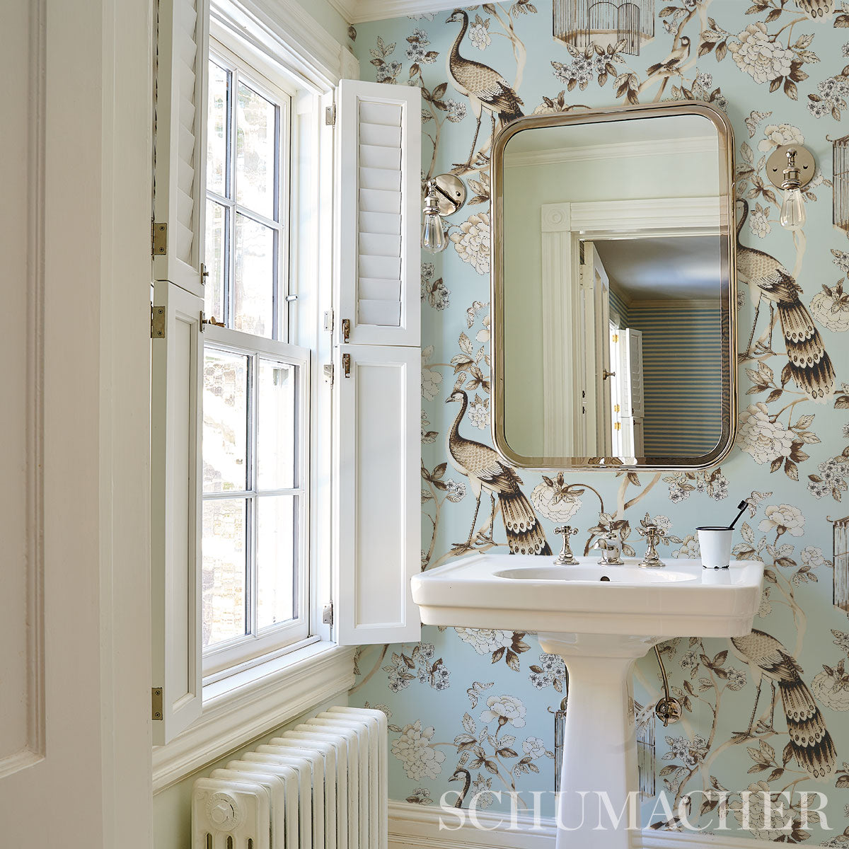 OISEAUX ET FLEURS Mineral by Schumacher Birds & Florals Wallpaper – Schumacher 5004080
