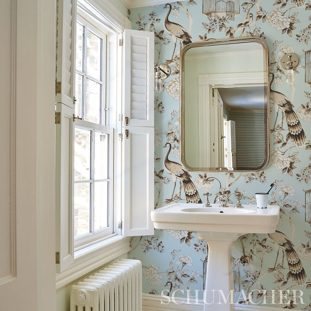 OISEAUX ET FLEURS Mineral by Schumacher Birds & Florals Wallpaper – Schumacher 5004080