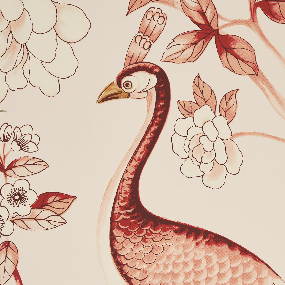 OISEAUX ET FLEURS Cinnabar by Schumacher Scenic Birds and Florals Wallpaper – Schumacher 5004082