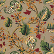 Fox Hollow wallpaper in multi on flannel, a classic botanical print with painterly leaves and flowers on a neutral background.