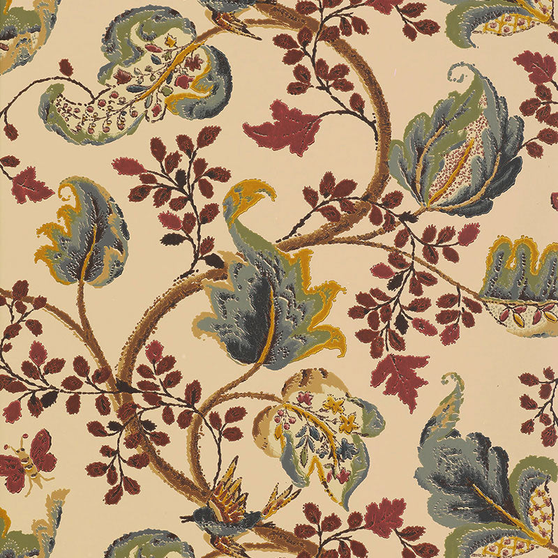 Fox Hollow wallpaper in Document Natural by Schumacher, a classic botanical print with painterly leaves and branches on a neutral background.