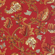 Fox Hollow wallpaper in Tomato and Brass by Schumacher, featuring a classic botanical print with painterly effect on a red background.