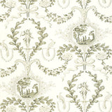 Jester Arabesque wallpaper in Grisaille by Schumacher, featuring a classic arabesque pattern with botanical and scenic motifs.