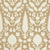 Chenonceau Fawn wallpaper by Schumacher featuring enchanting flora and fauna silhouettes in a damask-inspired pattern.