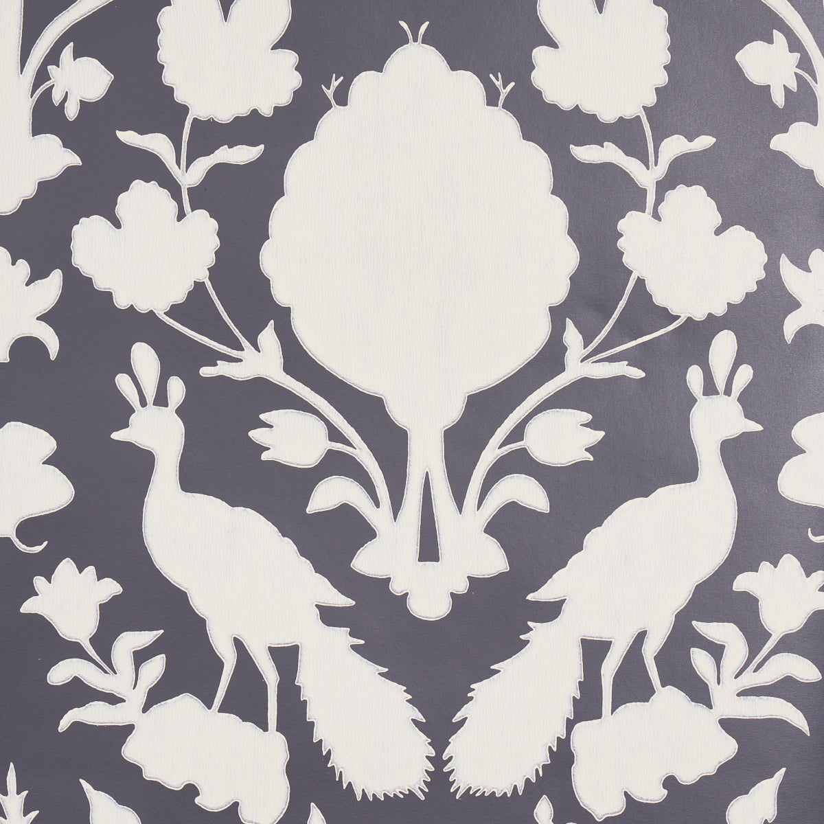 Chenonceau Charcoal by Schumacher Enchanting Flora and Fauna Damask Wallpaper – Schumacher 5004123