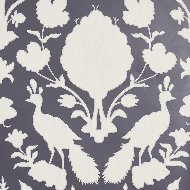 Chenonceau Charcoal by Schumacher Enchanting Flora and Fauna Damask Wallpaper – Schumacher 5004123