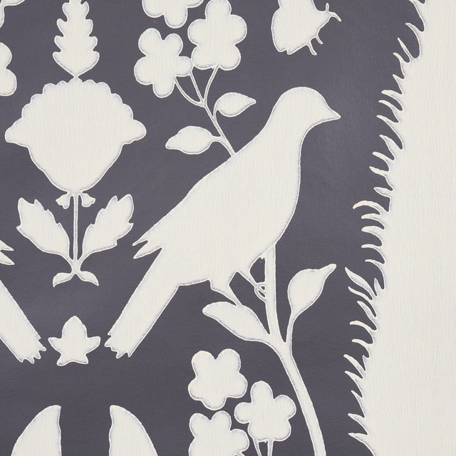 Chenonceau Charcoal by Schumacher Enchanting Flora and Fauna Damask Wallpaper – Schumacher 5004123