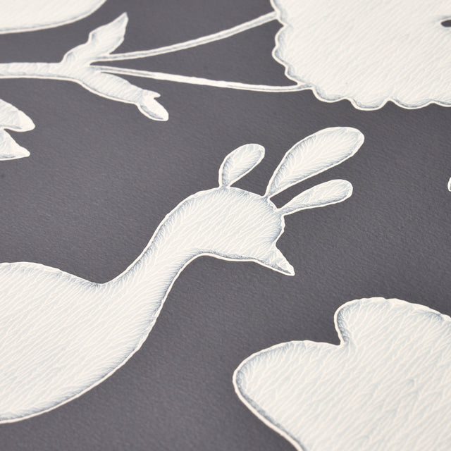 Chenonceau Charcoal by Schumacher Enchanting Flora and Fauna Damask Wallpaper – Schumacher 5004123