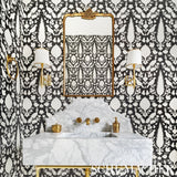 Chenonceau Charcoal by Schumacher Enchanting Flora and Fauna Damask Wallpaper – Schumacher 5004123