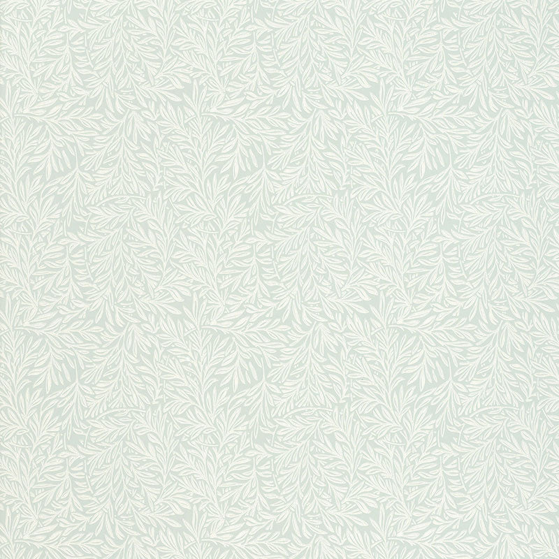 Willow Leaf Celadon wallpaper with intertwining botanical leaf pattern by Schumacher
