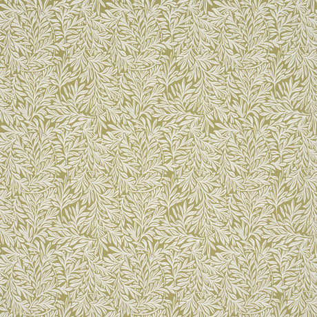 Willow Leaf Moss wallpaper by Schumacher featuring intertwining botanical leaf motifs in green and white.