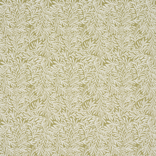 Willow Leaf Moss wallpaper by Schumacher featuring intertwining botanical leaf motifs in green and white.