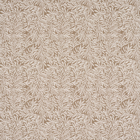 Willow Leaf Mocha wallpaper by Schumacher featuring intertwining botanical leaf motifs in a mocha colorway.