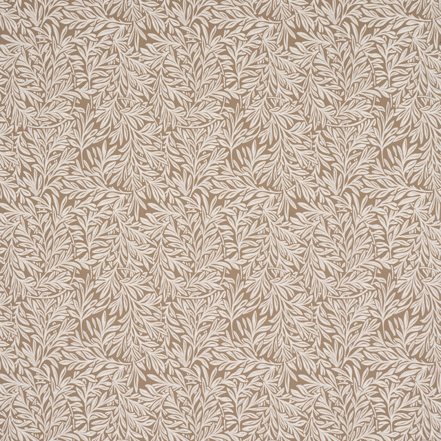 Willow Leaf Mocha wallpaper by Schumacher featuring intertwining botanical leaf motifs in a mocha colorway.
