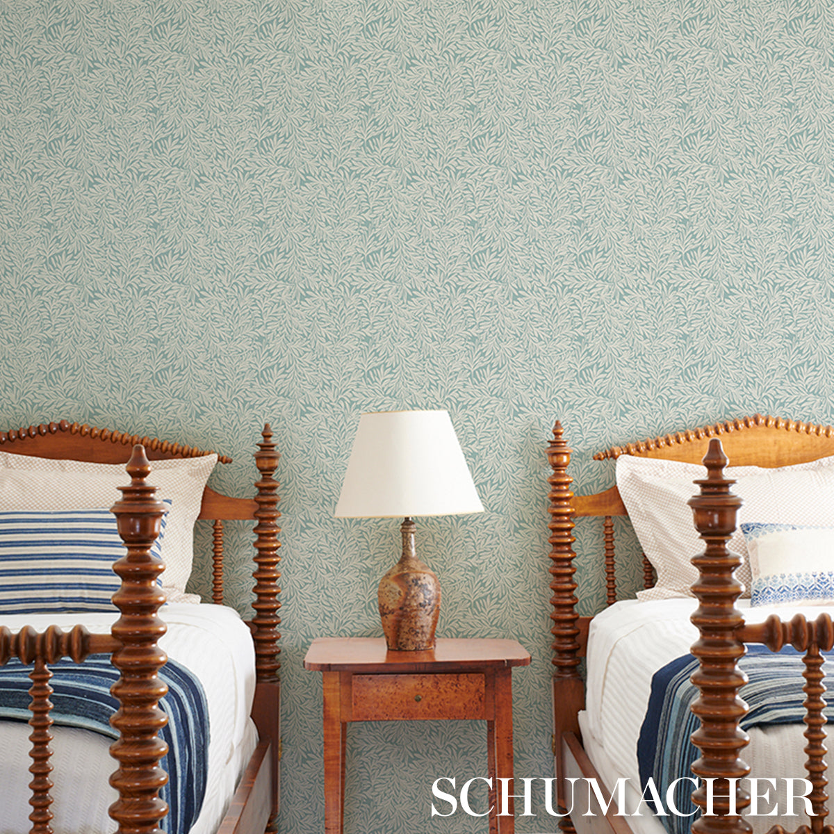 Willow Leaf Aqua by Schumacher Botanical Wallpaper – Schumacher 5004139