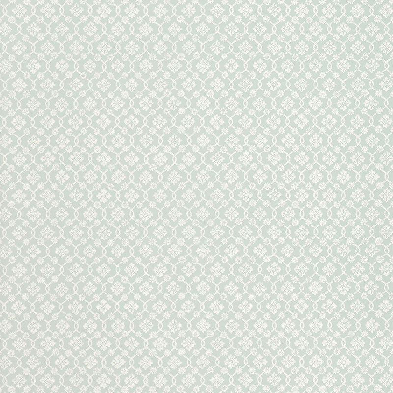 Harbury Trellis Aqua wallpaper with delicate floral and lattice pattern by Schumacher