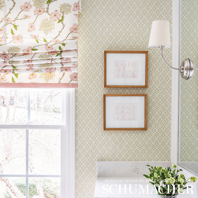 Harbury Trellis Willow by Schumacher Delicate Floral Lattice Wallpaper – Simply Charming Collection 5004143