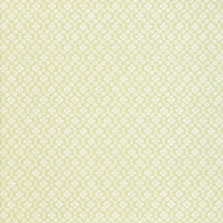 Harbury Trellis Willow wallpaper by Schumacher, featuring a delicate floral and lattice pattern in a soft green colorway.