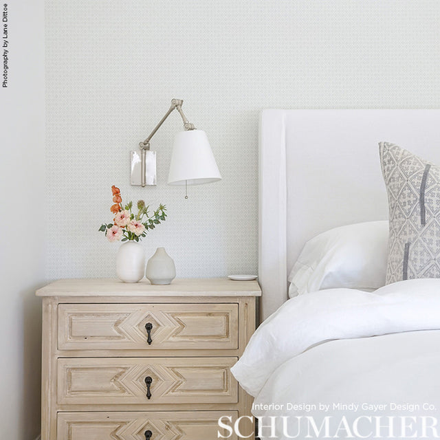 Prescott Diamond Mist by Schumacher Subtle Ogee Motif Wallpaper – Simply Charming Collection 5004150