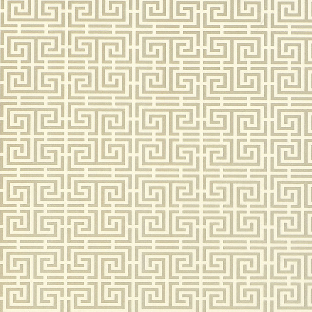 Chinois Fret Pewter geometric fretwork wallpaper by Schumacher