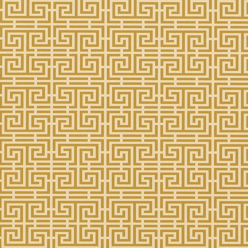 Chinois Fret Sand by Schumacher - Classic Chinese fretwork geometric wallpaper in sand colorway